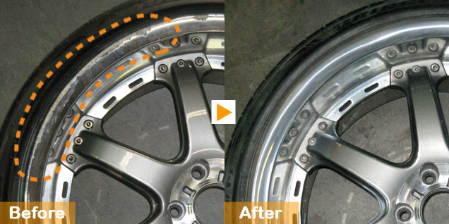 アルマイトホイールの欠け修復施工例