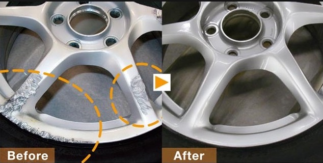 シルバーホイールのキズ補修ビフォーアフター｜当日仕上げ対応